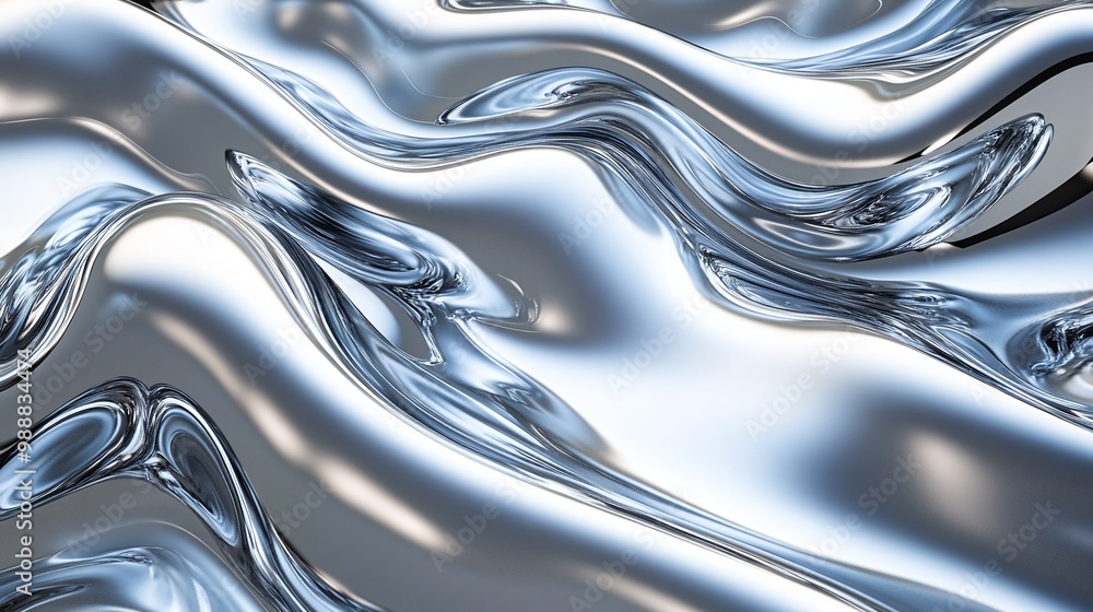 Poster abstract smooth silver metallic liquid waves background with high-resolution glossy and reflective s