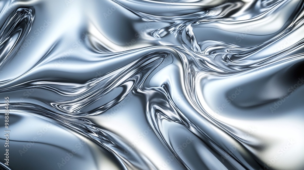 Poster abstract smooth silver metallic liquid waves background with high-resolution glossy and reflective s