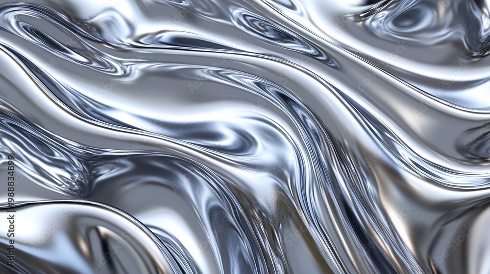 Poster abstract smooth silver metallic liquid waves background with high-resolution glossy and reflective s