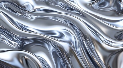abstract smooth silver metallic liquid waves background with high-resolution glossy and reflective surfaces ideal for seamless polished designs and sleek flowing textures