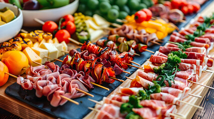 Delicious Meat Skewers and Charcuterie Board