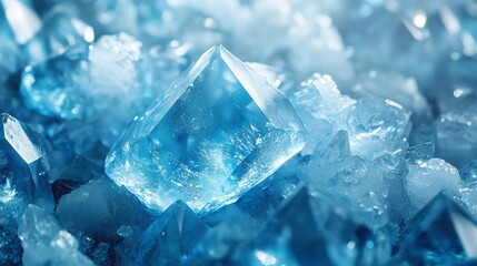 Obraz premium translucent ice or blue crystal-like gemstones with angular facets reflecting light beautifully and creating a luminous sparkling effect perfect for elegant and radiant designs