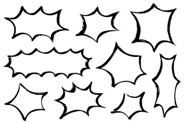 筆書きのギザギザの吹き出しのイラストセット