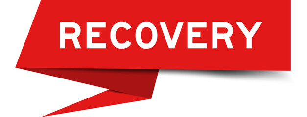 Red color speech banner with word recovery on white background