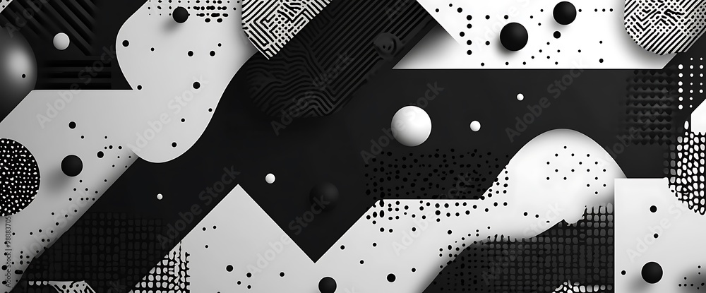 Aufkleber abstract black and white geometric pattern with spheres.