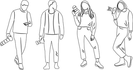 sketch people with camera, vector