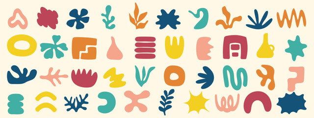 Hand-drawn abstract geometric shapes and forms. Trendy naive shapes set. Vector illustration.