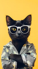 cat in Patterned Shirt with sunglasses