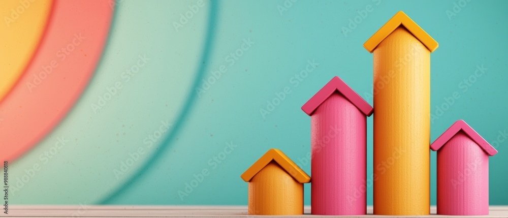 Poster colorful growth chart with arrows in abstract setting