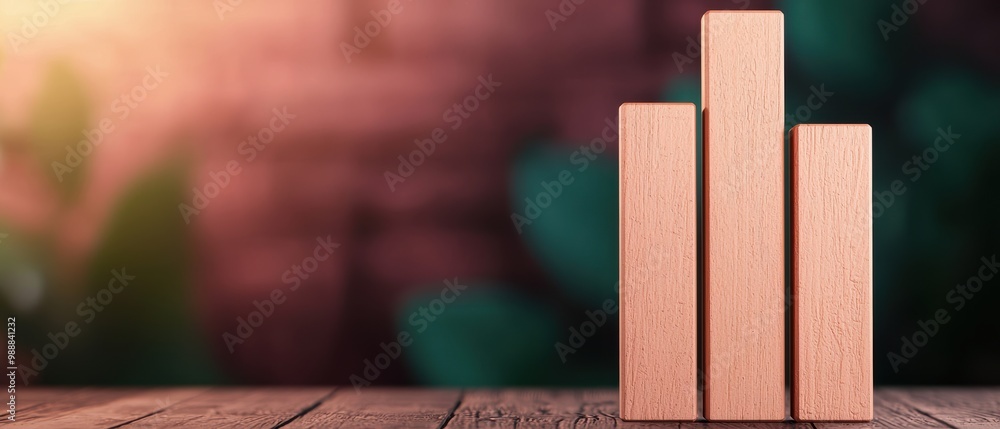 Poster wooden blocks on a rustic table with soft lighting