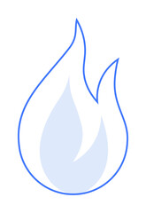 Simple blue outline flame with a light blue fill, representing energy, heat, fire. Ideal for energy posters, heat advertisements, safety signs, minimalist decor, technology graphics. Modern, clean vec