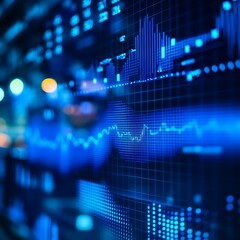 Fototapeta premium Abstract Blue Financial Data Graphs and Charts in a Digital Stock Market Interface