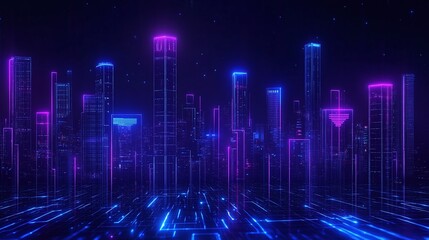 Fototapeta premium Futuristic city skyline with neon lights
