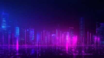 Fototapeta premium Futuristic city skyline with neon lights.