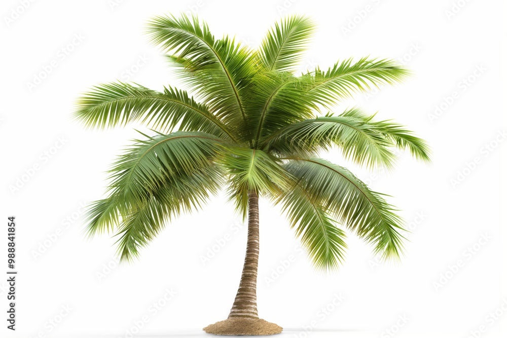 Poster a palm tree is standing tall and alone on a white background. the tree is the main focus of the imag