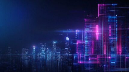 Fototapeta premium Futuristic city skyline with neon lights effects