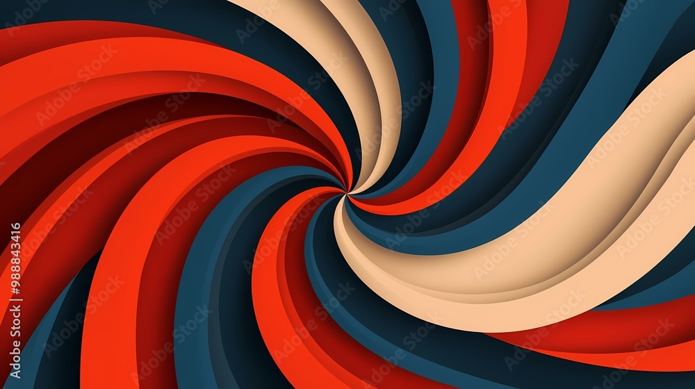 Poster the abstract image shows a swirl of red, blue, and beige. it is a 3d rendering with a focus on geome