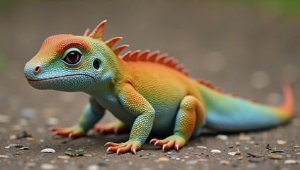 Obraz premium A colorful lizard sitting on the ground.