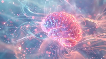 Fototapeta premium A vibrant, digital representation of a human brain with illuminated connections, symbolizing intelligence and creativity.