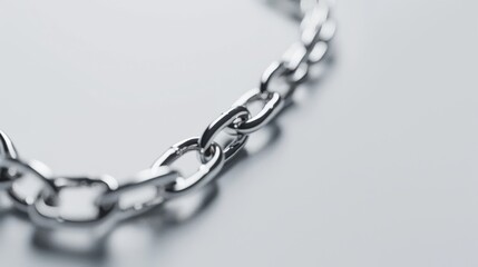 Fototapeta premium Close-up of a shining metallic chain link, showcasing detailed texture and intricate design, set on a soft, blurred background.