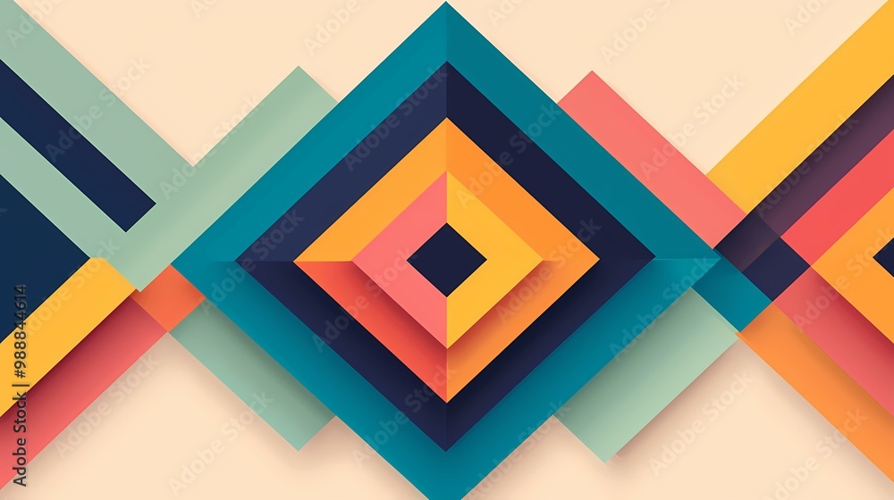 Aufkleber the image is an abstract design made up of colorful geometric shapes. the central dominant shape is 