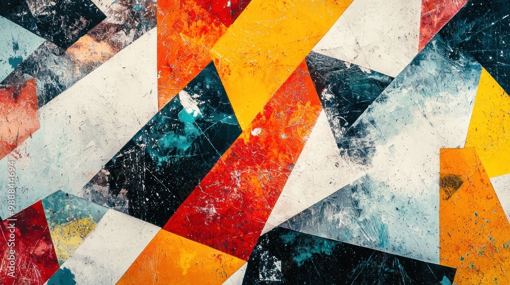 Poster a chaotic mix of shapes and colors without clear boundaries, symbolizing the inherent abstractness i