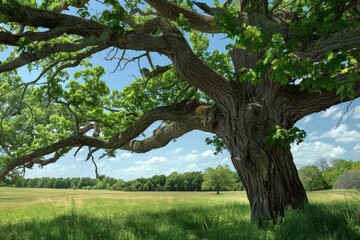 Strong Tree. Beautiful Mighty Oak Tree Standing Tall in Green Countryside