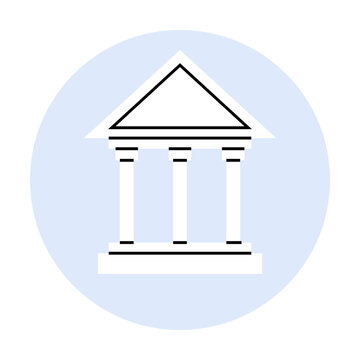 recommend clip art: A classic Greek temple with four pillars and a triangular pediment is centered within a light blue circle. Ideal for architecture, history, education, cultural heritage, ancient Greece. Clean line art
