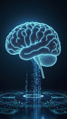 A blue brain with a circuit board in the background.
