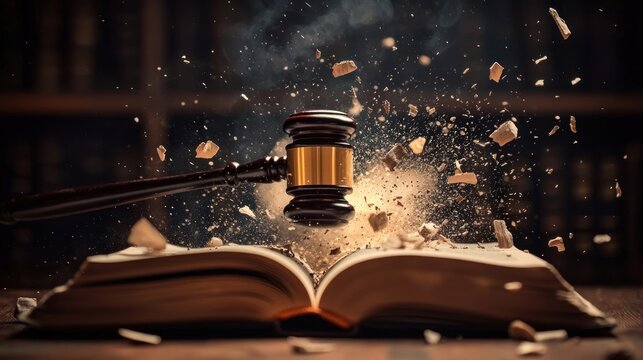 a gavel smashing a law book, symbolizing the act to abolish outdated legislation