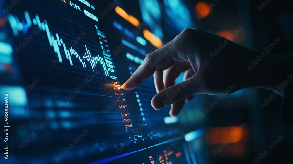 Poster exploring data analytics through digital dashboards in a high-tech environment during nighttime