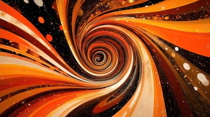 A swirling abstract design in warm orange tones, evoking motion and depth.