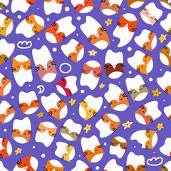 Fototapeta premium Halloweens vector seamless pattern with boo cat