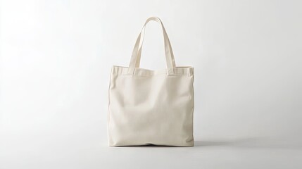 A beige tote bag isolated on a clean white background, ideal for eco-friendly promotional designs.