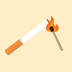 vector of a cigarette being lit by a fire from a wooden lighter