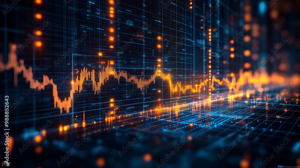 Poster a digital background featuring financial charts and graphs, representing stock market data orhibocha