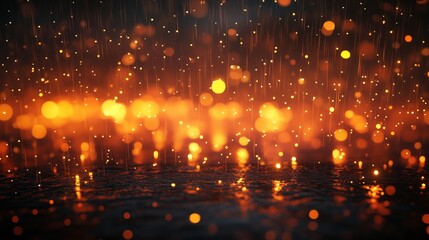 Fototapeta premium Rain drops, blurred lights, night time, bokeh effect