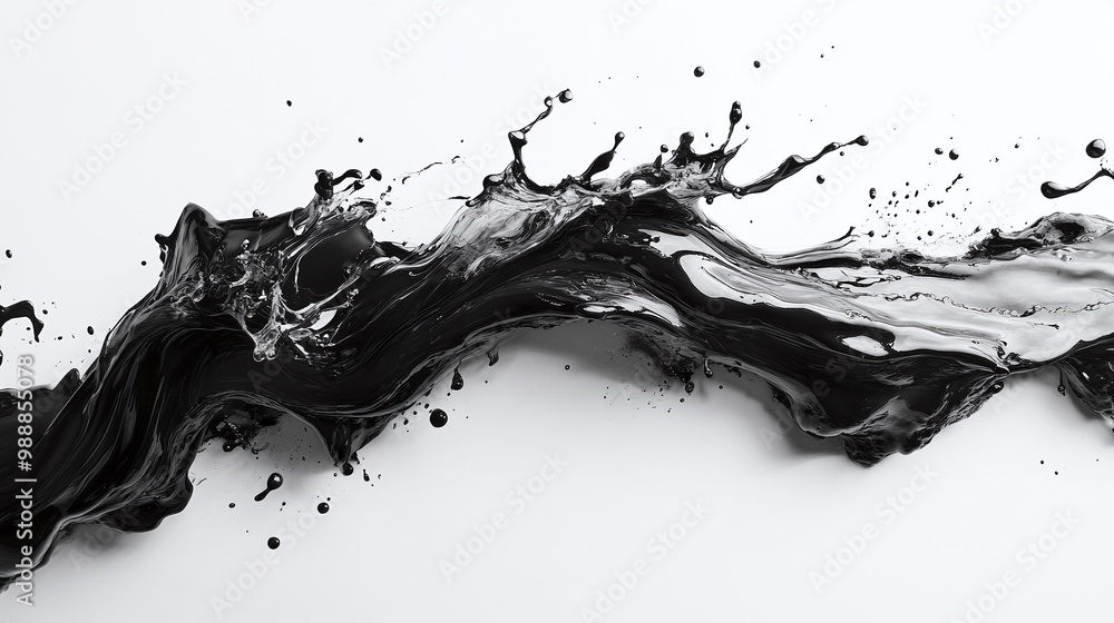 Aufkleber bold black ink splash creating unique shapes and ripples on a white background, a dramatic visual re