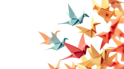 Origami crane in blue paper, symbolizing flight and creativity, perfect for art and decoration