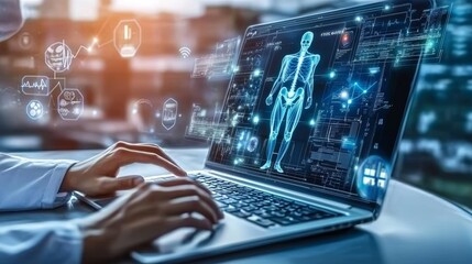 Digital Learning Education Concept with Futuristic Interface on Laptop for Online Study and E-Learning