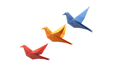 Origami crane in blue paper, symbolizing flight and creativity, perfect for art and decoration © Varunee