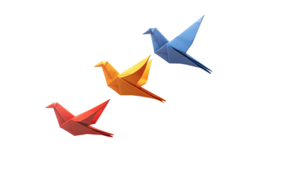 Origami crane in blue paper, symbolizing flight and creativity, perfect for art and decoration