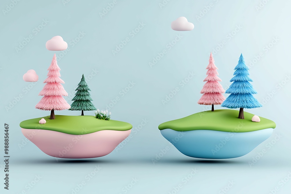 Wall mural whimsical landscape featuring colorful trees and soft hills, creating a serene, playful environment 