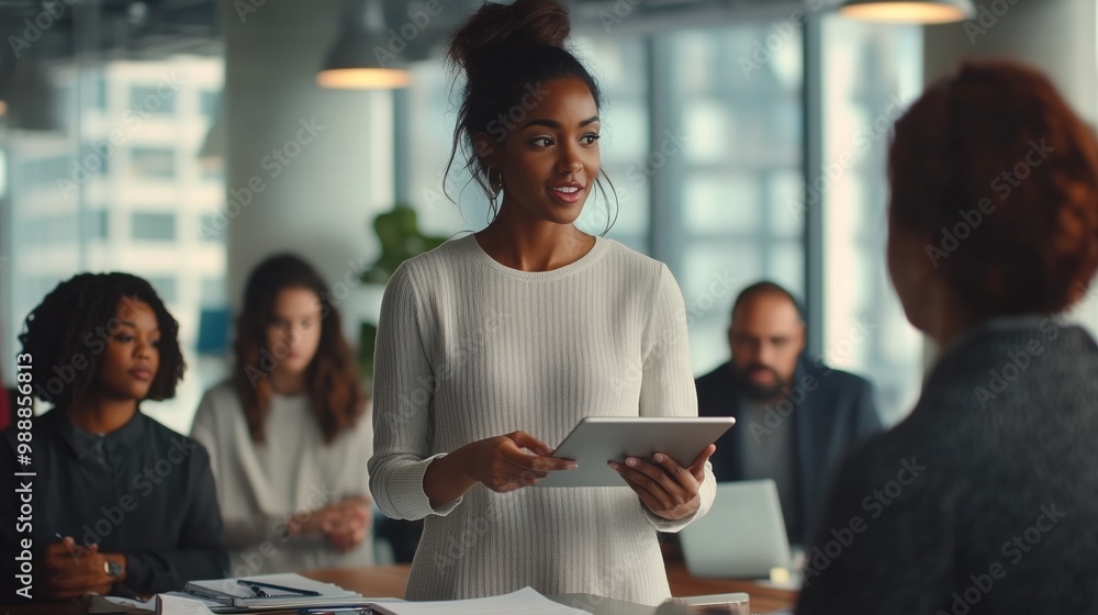 Aufkleber a business meeting in a modern office setting with diverse team members discussing a project in the 