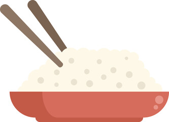 This vector illustration features a bowl overflowing with freshly cooked white rice and chopsticks picking up a bite, perfect for showcasing asian cuisine