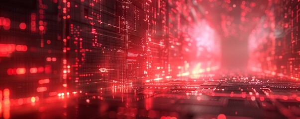 Fototapeta premium Digital Visualization of Mitigating Risks in Cybersecurity with Red Data Streams and Network Connections