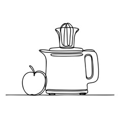 Juicer. Icon. Vector drawing. One line art. A simple drawing of a continuous line of a kitchen electric appliance. 