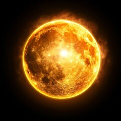 Bright sun isolated on black background