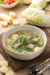 Fresh Vegetable Soup with Meatballs in Bowl