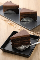 Delicious Chocolate Cake Slices on Elegant Plates